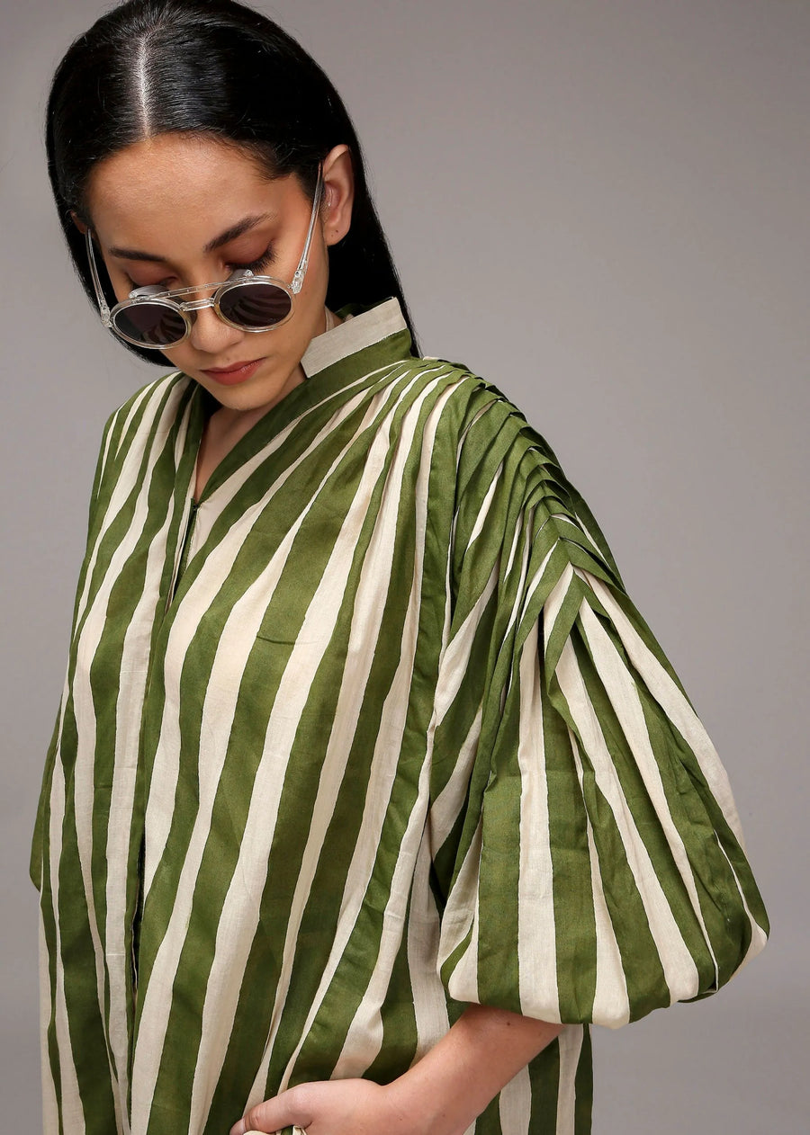 Egg-Shell Green Striped Baha Tunic