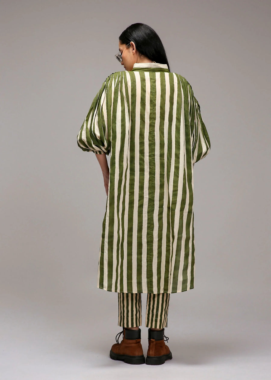 Egg-Shell Green Striped Baha Tunic