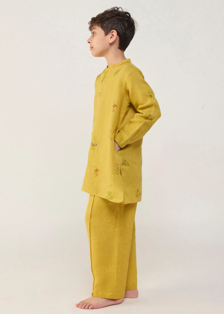 Kids Jay Forever Linen Kurta- Ochre