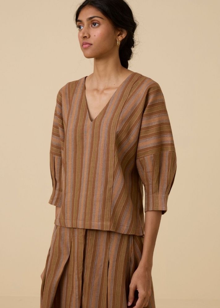 Faizaan Brown Stripe Top