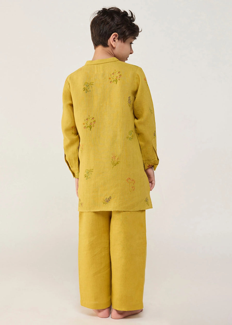 Kids Jay Forever Linen Kurta- Ochre