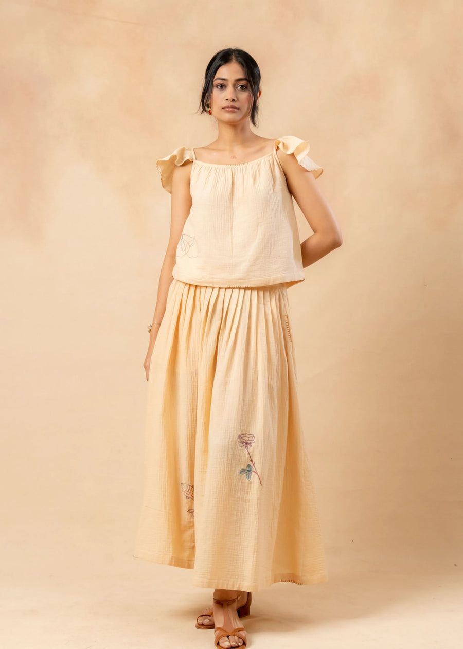 A Model Wearing Beige Organic Cotton Honey Drop Skirt, curated by Only Ethikal
