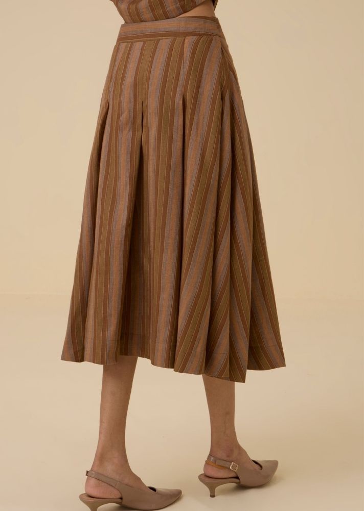 Faizaan Brown Stripe Pleated Skirt