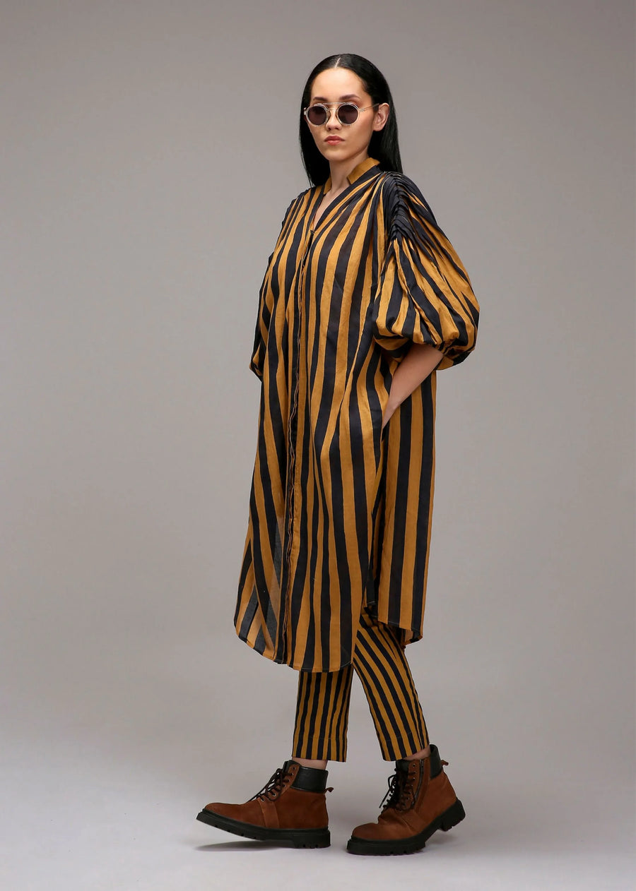 Tan-Brown Blue Striped Baha Tunic