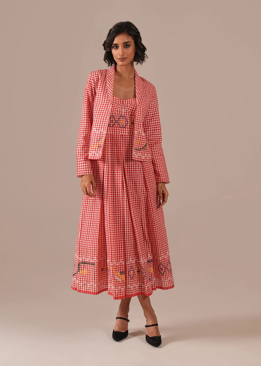 A Model Wearing Red Pure Cotton Crimson Tale Co-Ord Set, curated by Only Ethikal