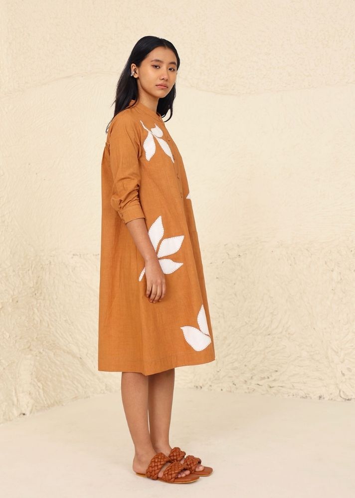 A Model Wearing Beige Cotton Hailey Solid Dress, curated by Only Ethikal