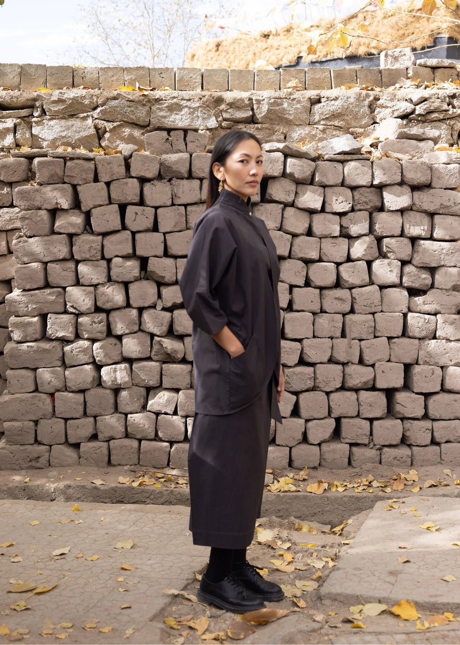 Grey Cotton Linen Ri Mountain Half Chuba Skirt