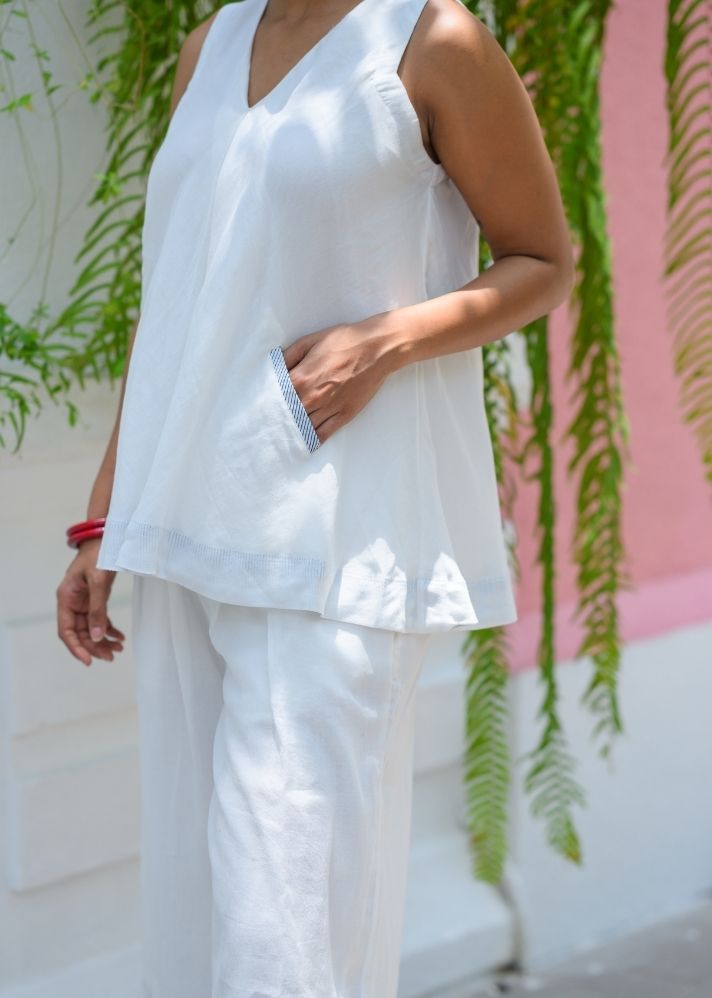 A Model Wearing White Pure Cotton Carolina Set, curated by Only Ethikal