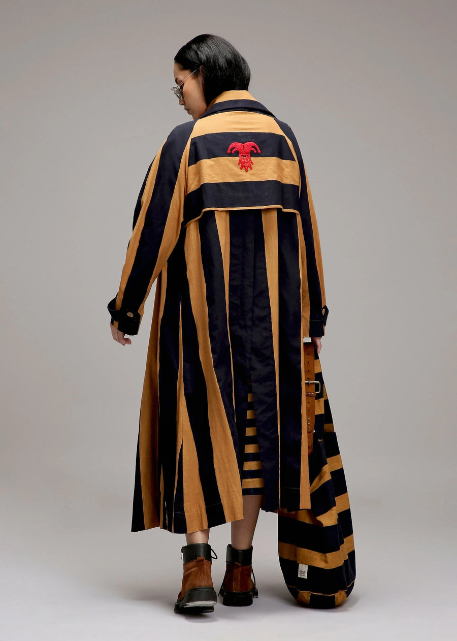 Tan-Brown Red & Blue Dual Stripe Dress Jacket Set (2 Pcs)