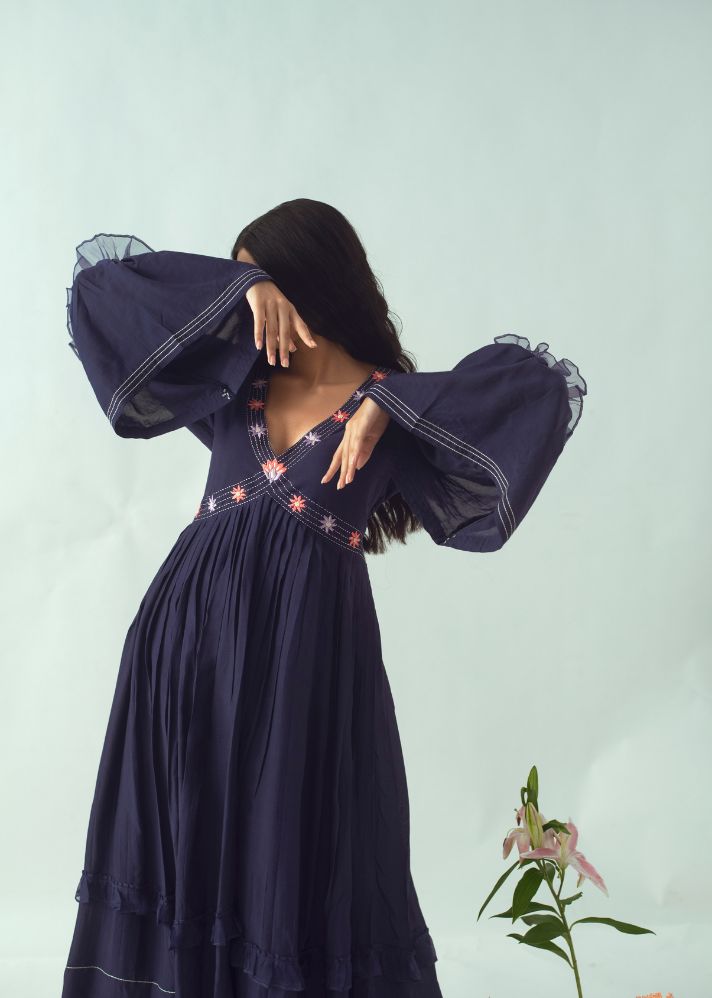Boho Vibes Dress In Cotton Silk & Silk Organza