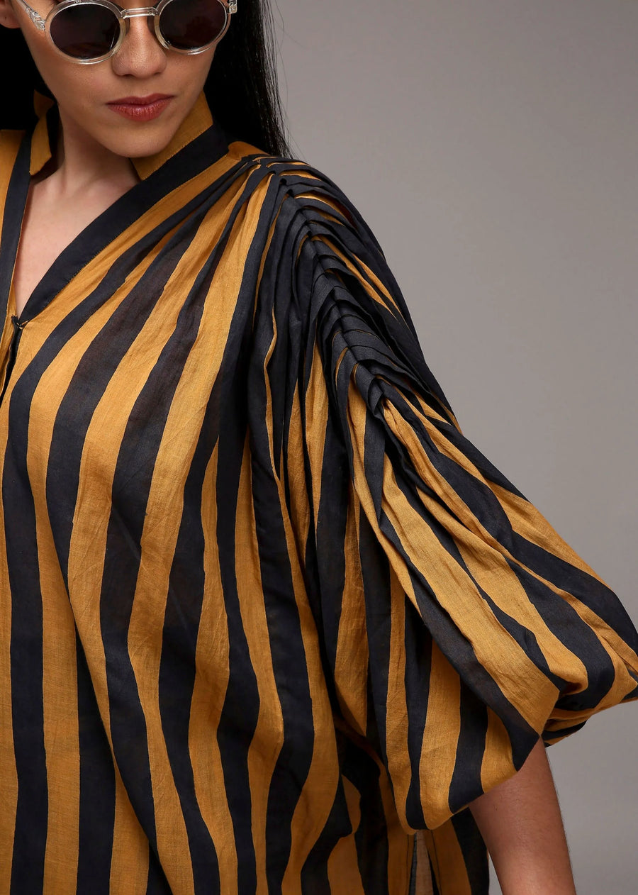 Tan-Brown Blue Striped Baha Tunic Set (2 Pcs)