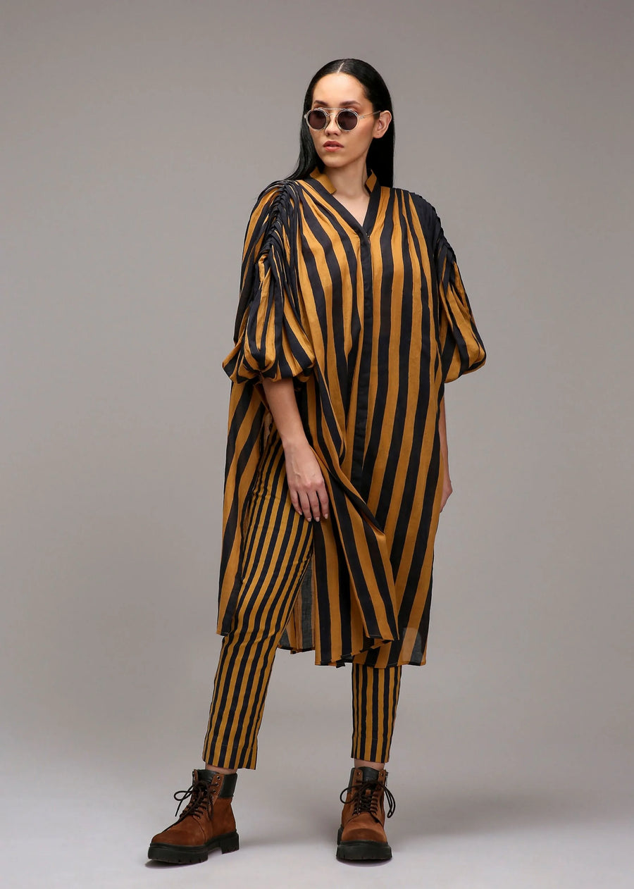 Tan-Brown Blue Striped Baha Tunic