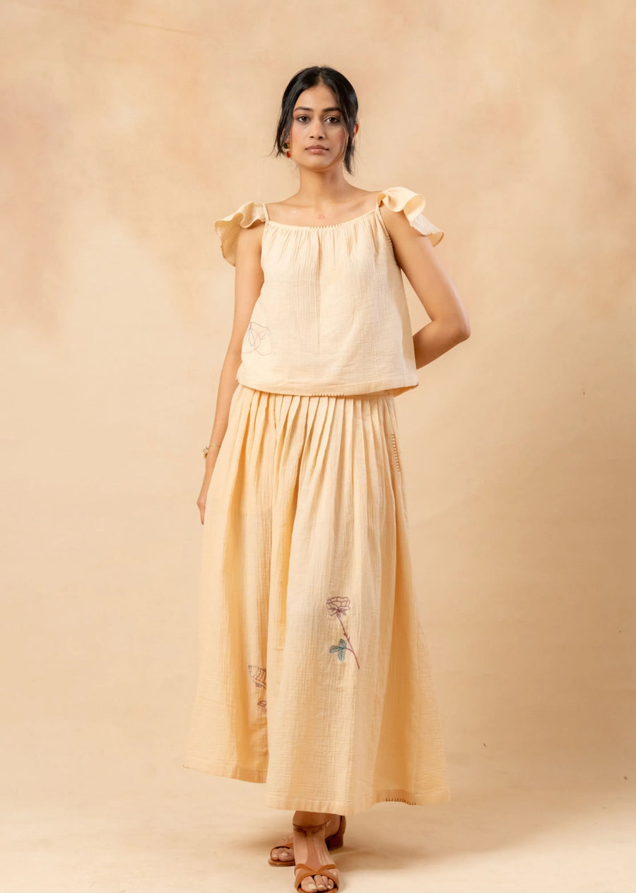 A Model Wearing Beige Organic Cotton Honey Drop Set, curated by Only Ethikal