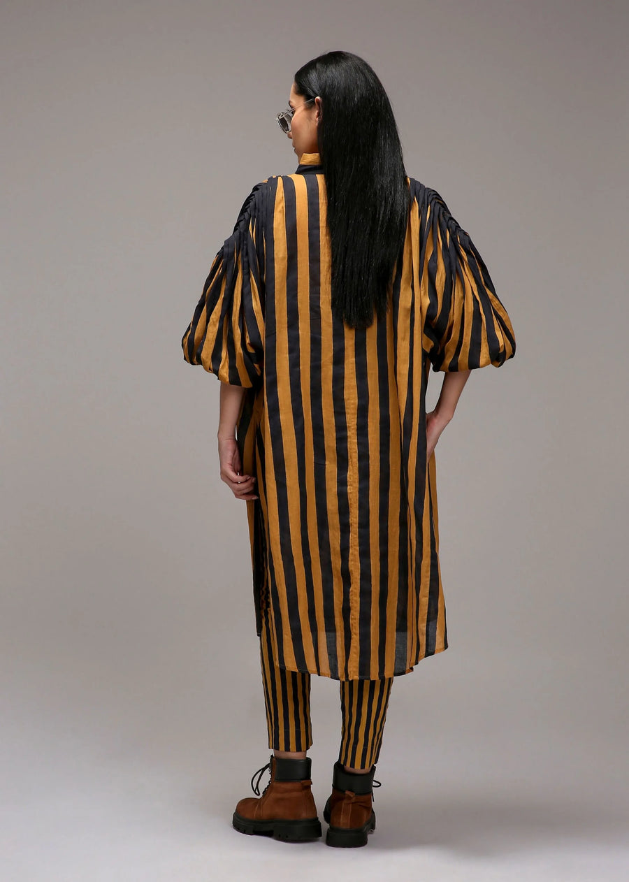 Tan-Brown Blue Striped Baha Tunic Set (2 Pcs)