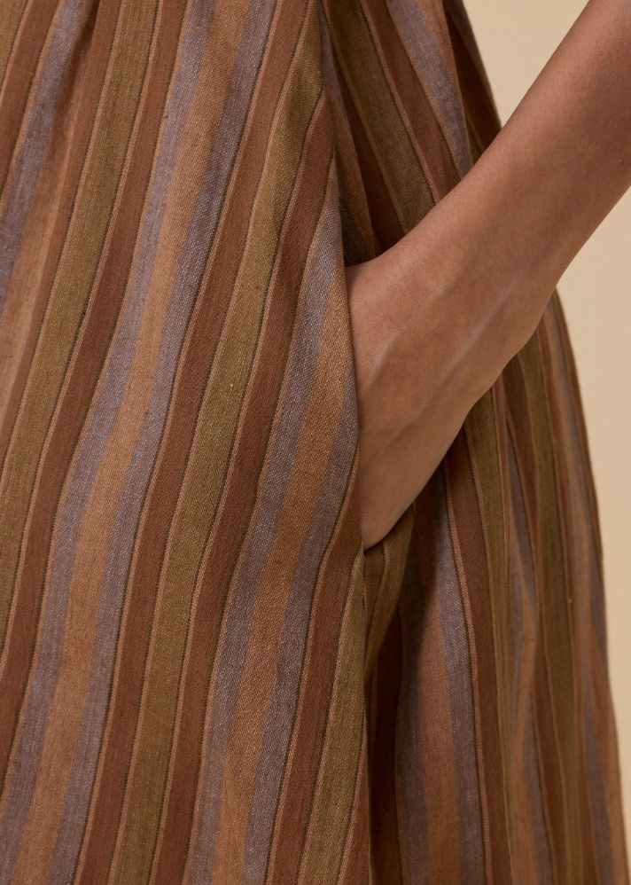 Qirat Brown Striped Midi Dress