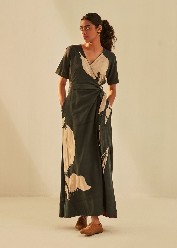 A Model Wearing Black Cotton Mul Bhutan, curated by Only Ethikal