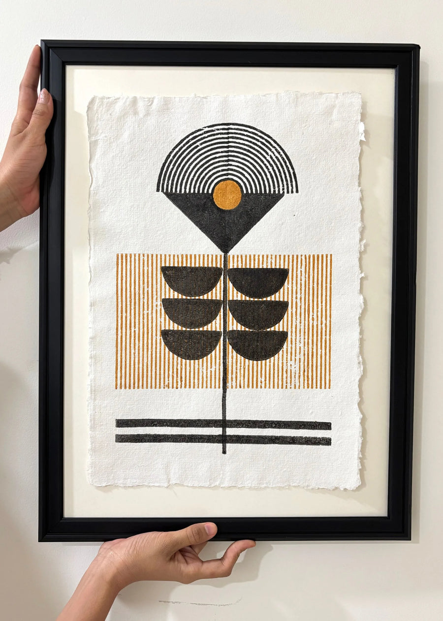 Twilight Wall Frame- Handblock Printed Artwork On Handmade Paper- 20" X 16"