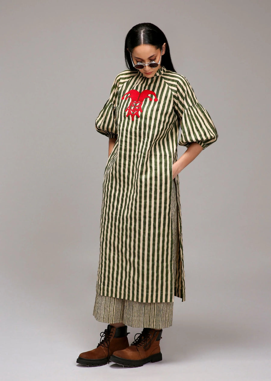 Egg-Shell Green Striped Big Joker Tunic