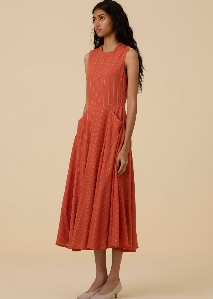 Valentino Orange Cotton Midi Dress