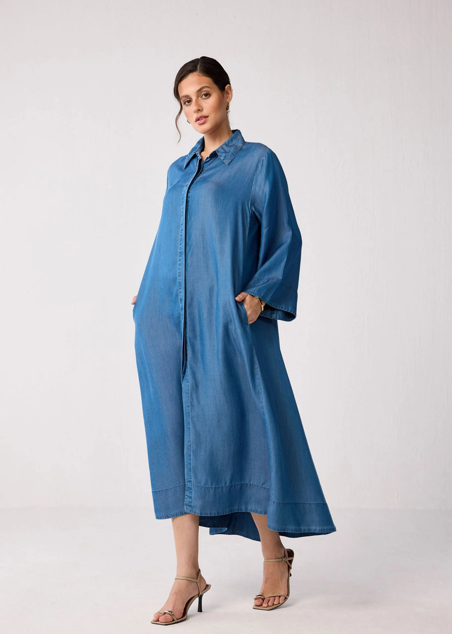 Oversized Maxi Tencel Shirt Dress In Blue