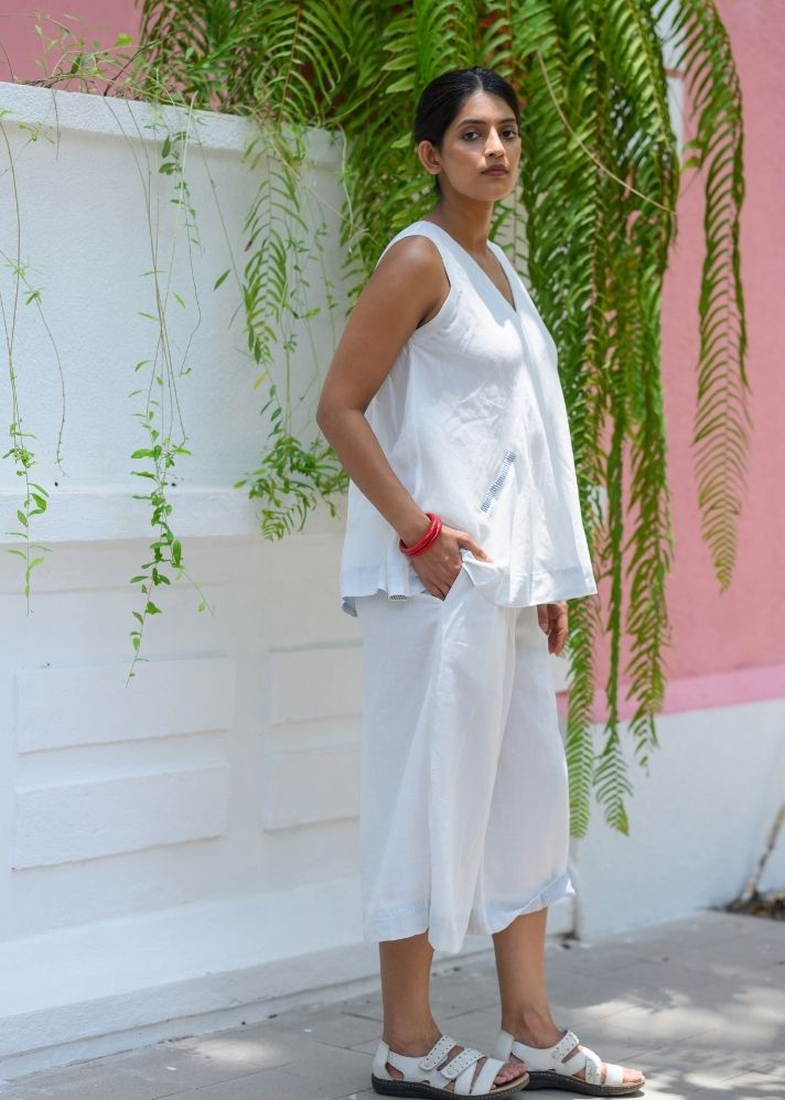 A Model Wearing White Pure Cotton Carolina Set, curated by Only Ethikal