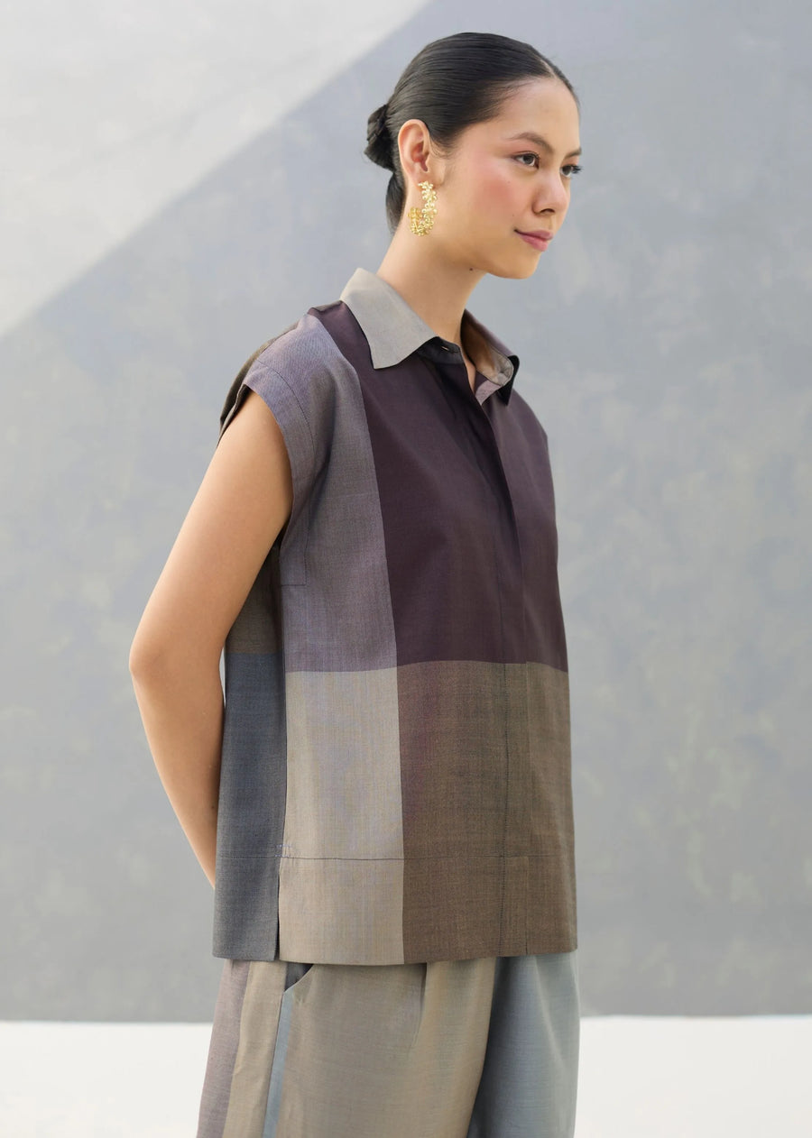 Aana Cap-Sleeve Eri Silk Shirt - Taupe Grey