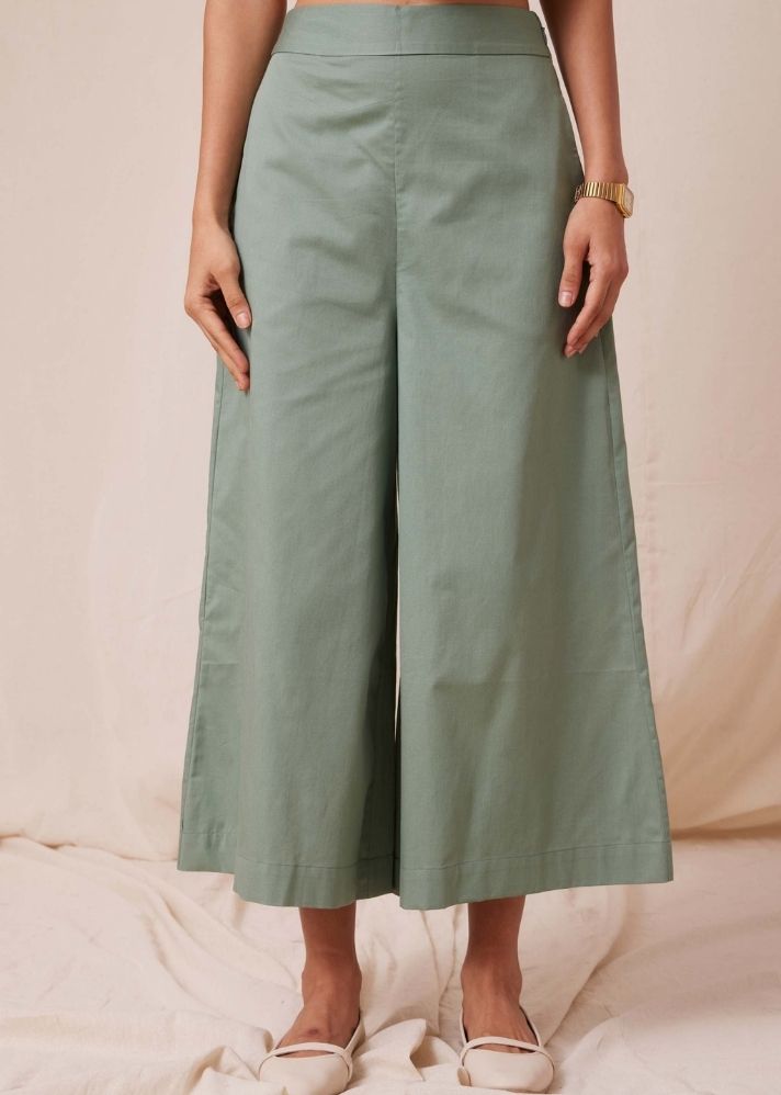 A Model Wearing  Cotton Svet Sage Green Cotton Pants, curated by Only Ethikal