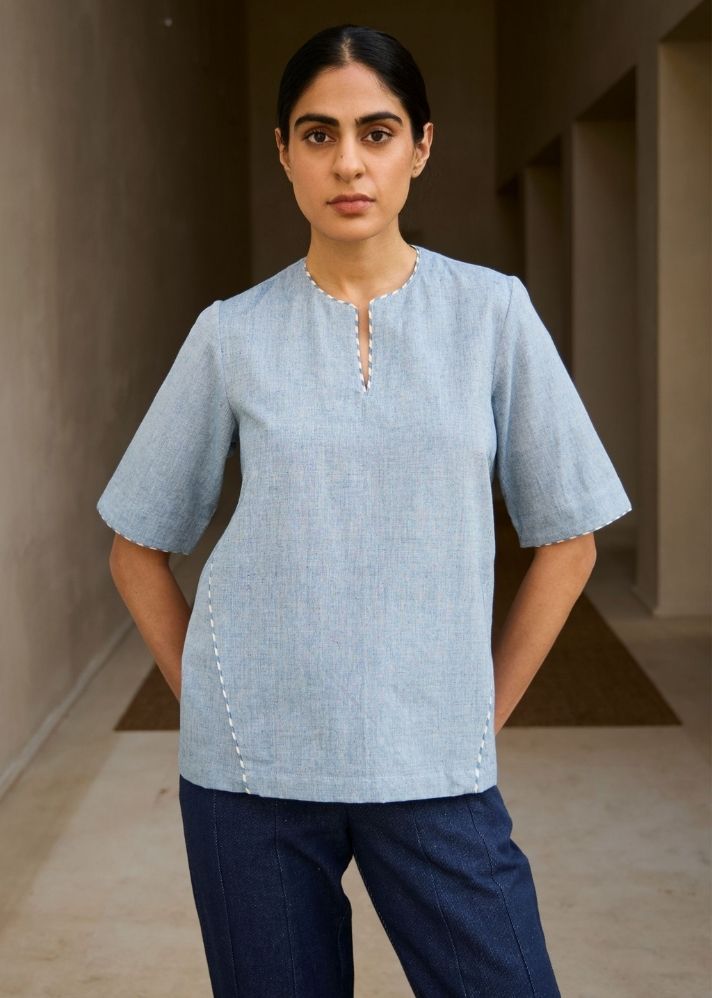 Polina Handwoven Blue Top