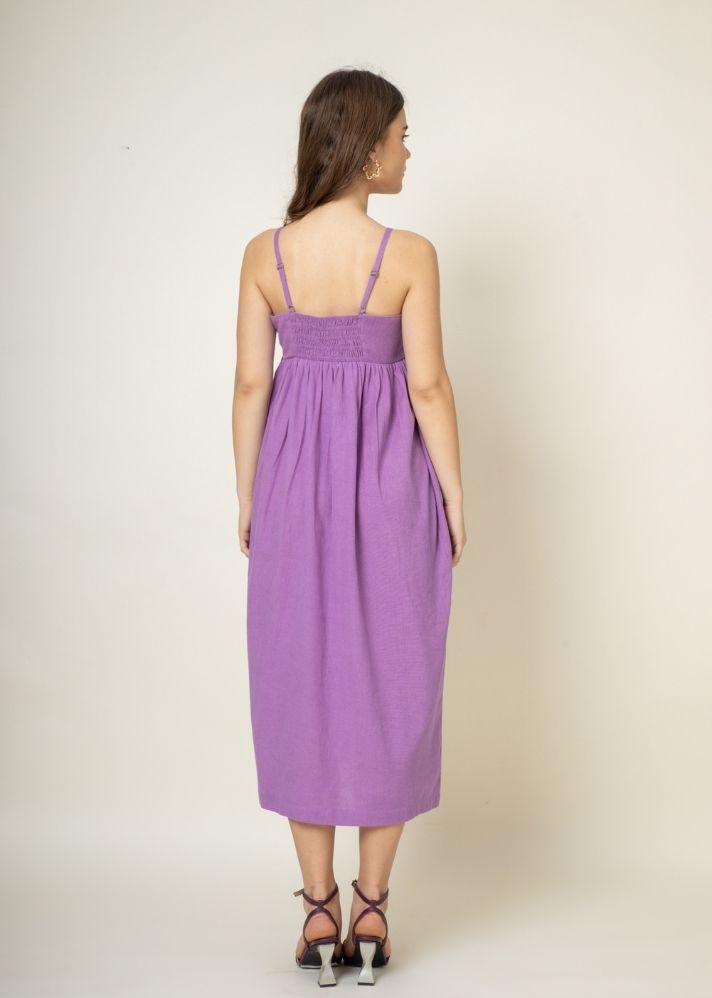 A Model Wearing Purple Organic Cotton Ella Purple Dress, curated by Only Ethikal
