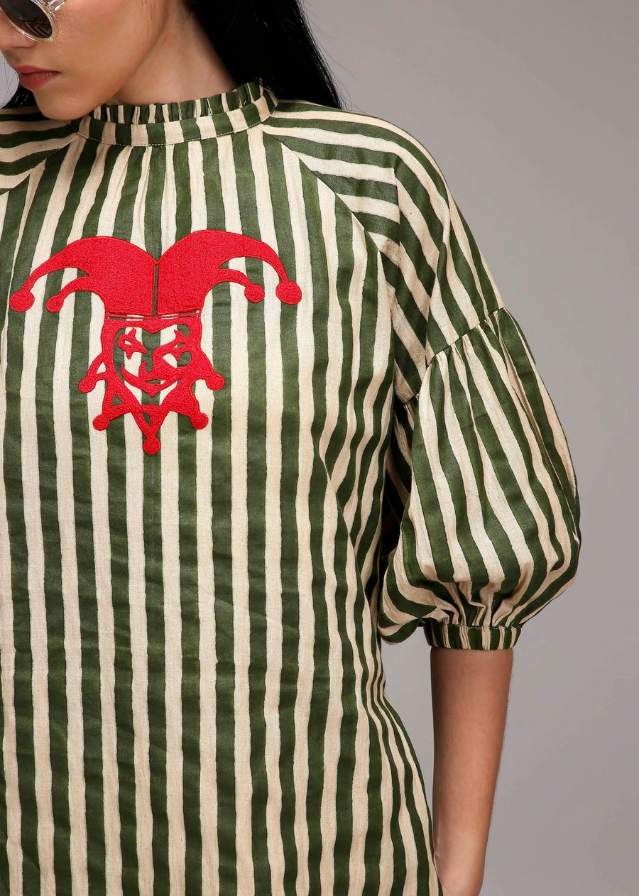 Egg-Shell Green Striped Big Joker Tunic