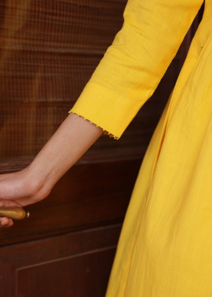 A Model Wearing Yellow Organic Cotton Santorini Kurta Set- Yellow, curated by Only Ethikal