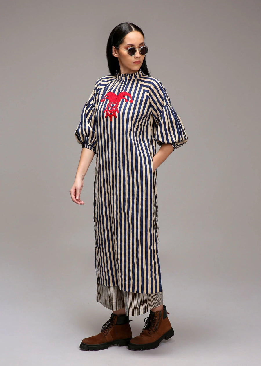 Egg-Shell Blue Striped Big Joker Tunic