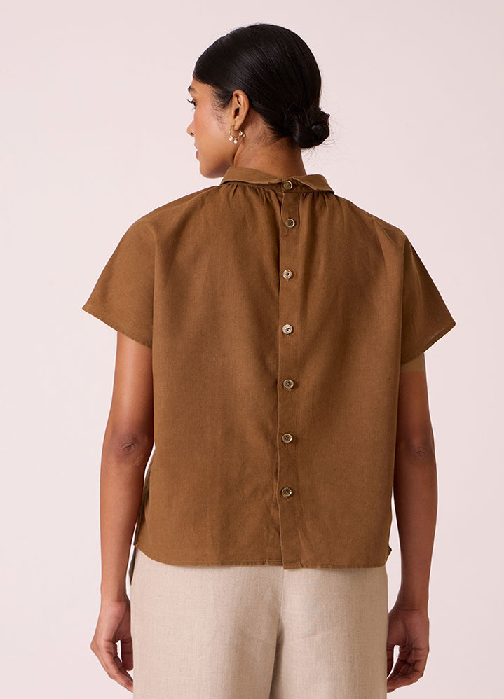 Amara Brown Linen Cotton Top