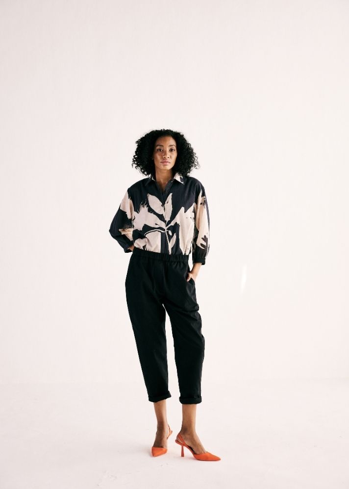 A Model Wearing Multicolor Cotton Twill Ebony Trousers, curated by Only Ethikal