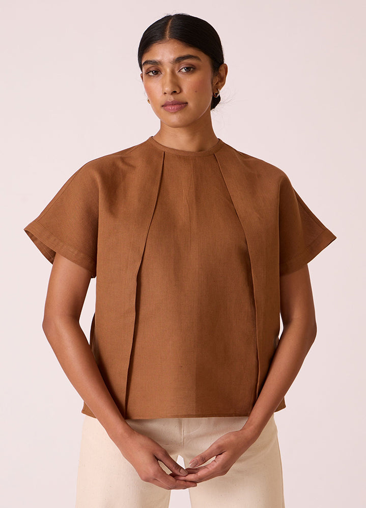 A Model Wearing Brown Linen Cotton Pam Brown Top , curated by Only Ethikal