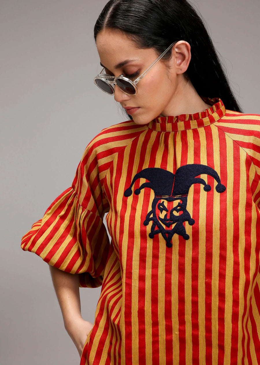 Tan-Brown Red Striped Big Joker Tunic