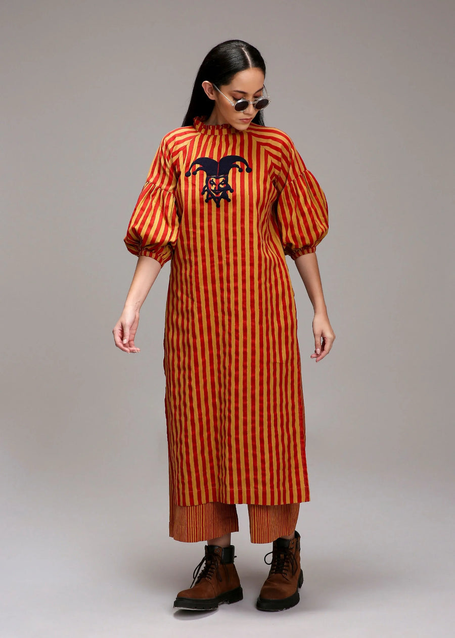 Tan-Brown Red Striped Big Joker Tunic