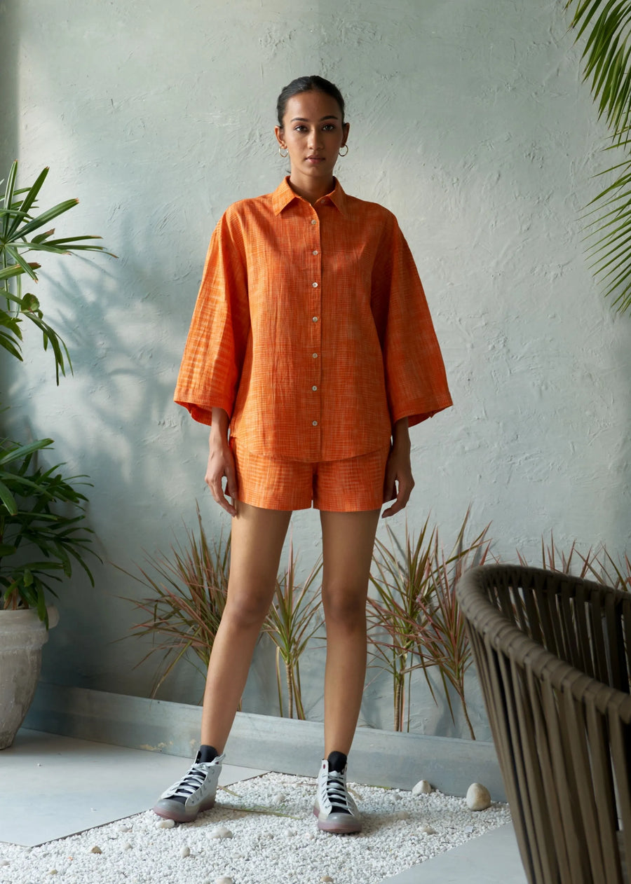 A Model Wearing Orange Pure Cotton Orangeade Shirt, curated by Only Ethikal
