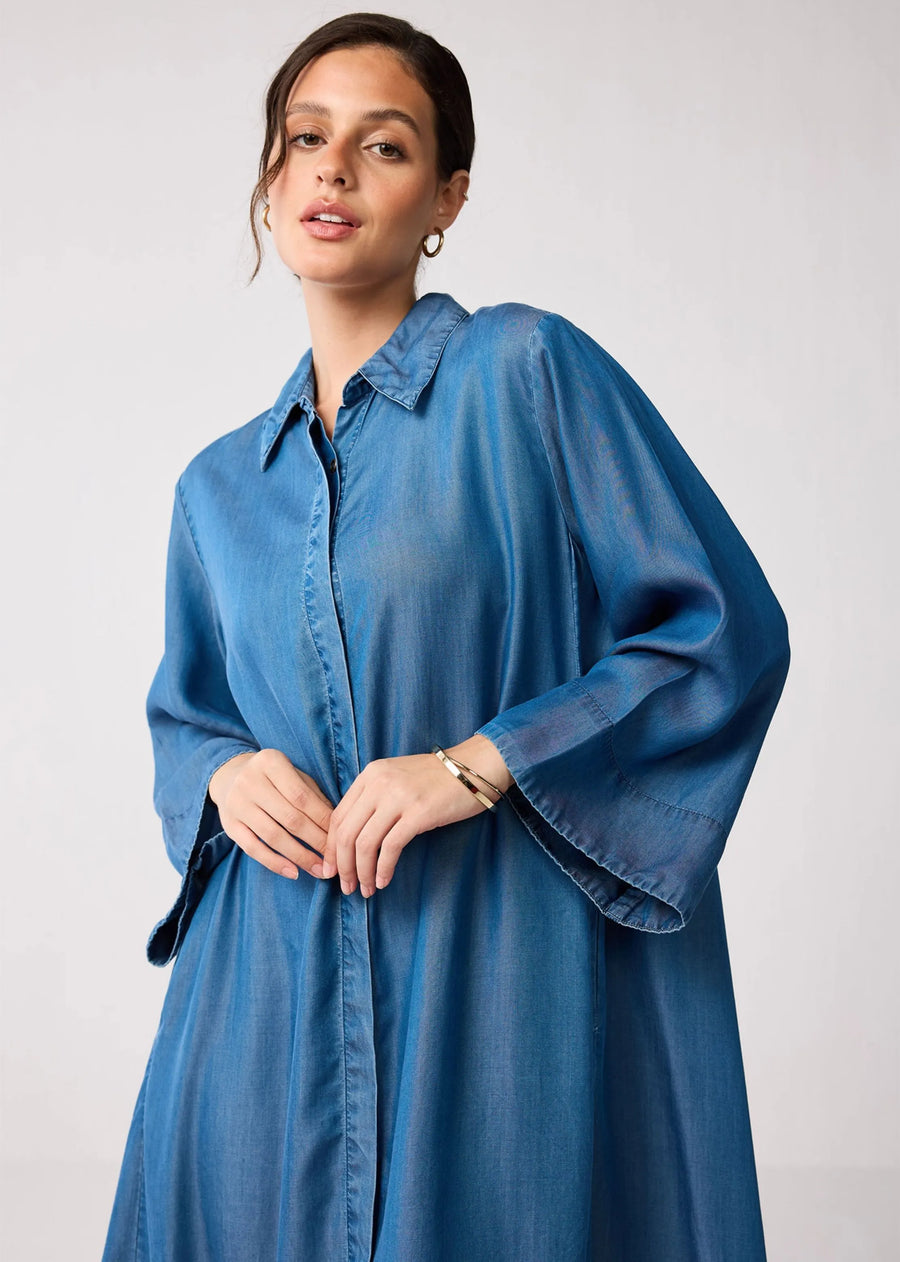 Oversized Maxi Tencel Shirt Dress In Blue
