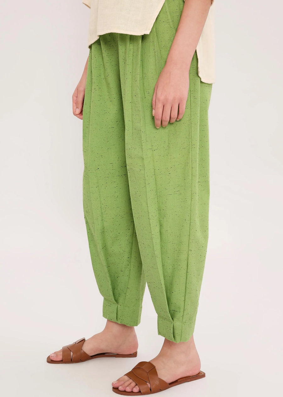 Green Textured Cotton Dotted Pants