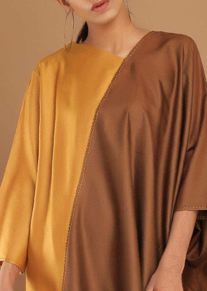 Mustard And Dark Golden Asymmetric Unbound Dress