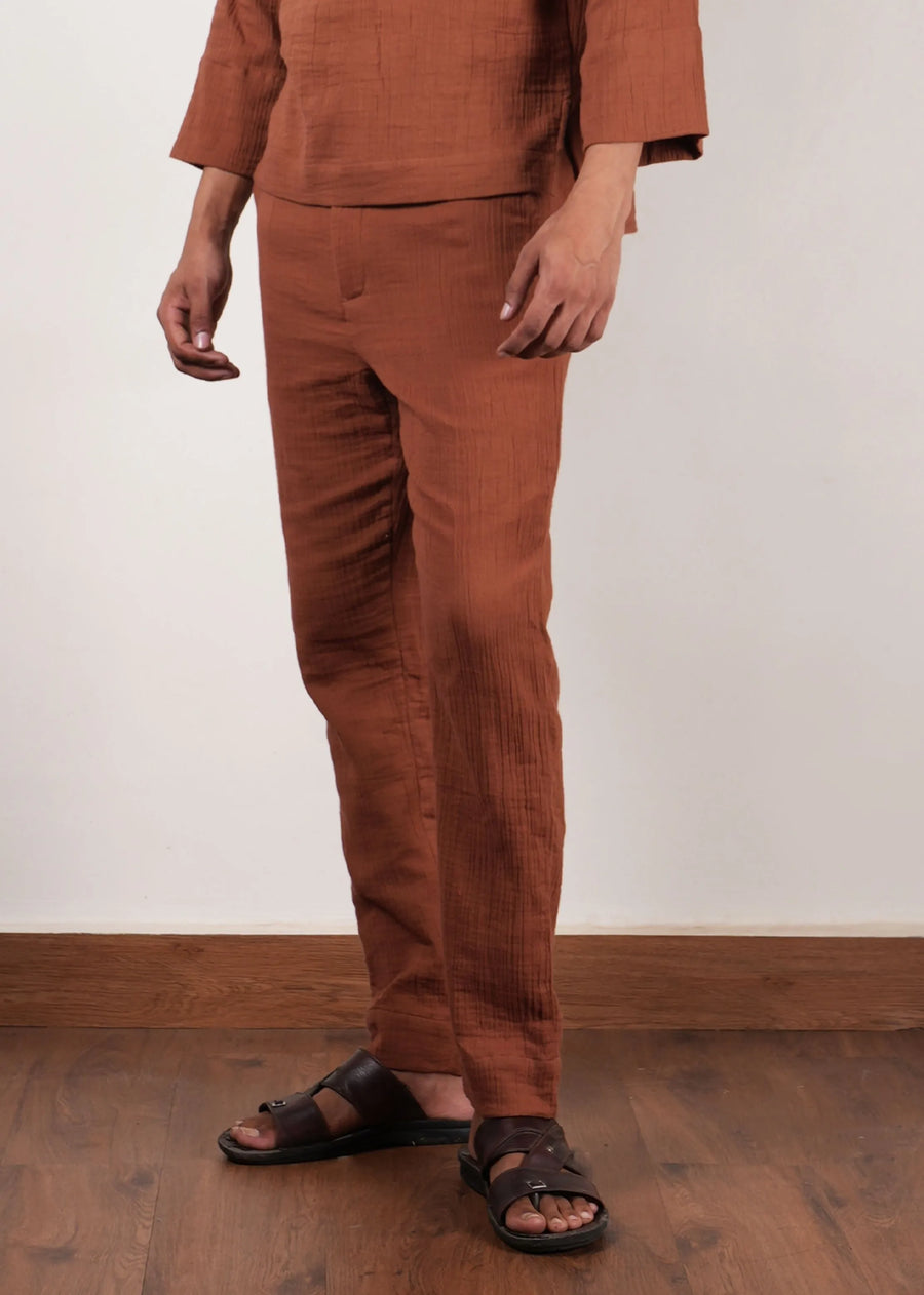 Men'S Crush Cotton Brown Pants
