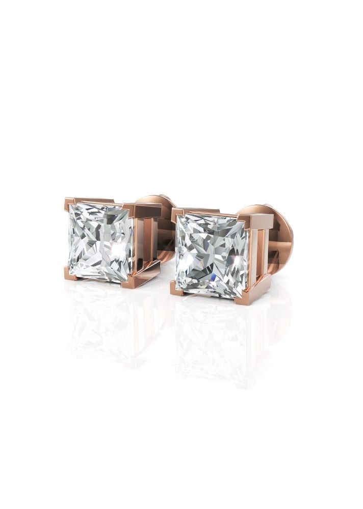 Product image of Yellow Gold, White Gold, Rose Gold 18K gold set with Etically Lab Grown Diamonds Square Solitaire Earrings, curated by Only Ethikal