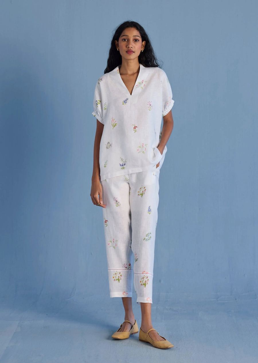 Mihen Elasticated Sleeve Co-Ord Set-White