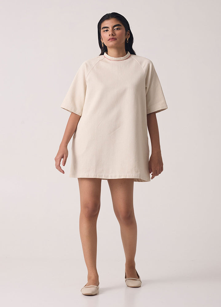 A Model Wearing White Handwoven Cotton Soichi Off White Handwoven Dress, curated by Only Ethikal