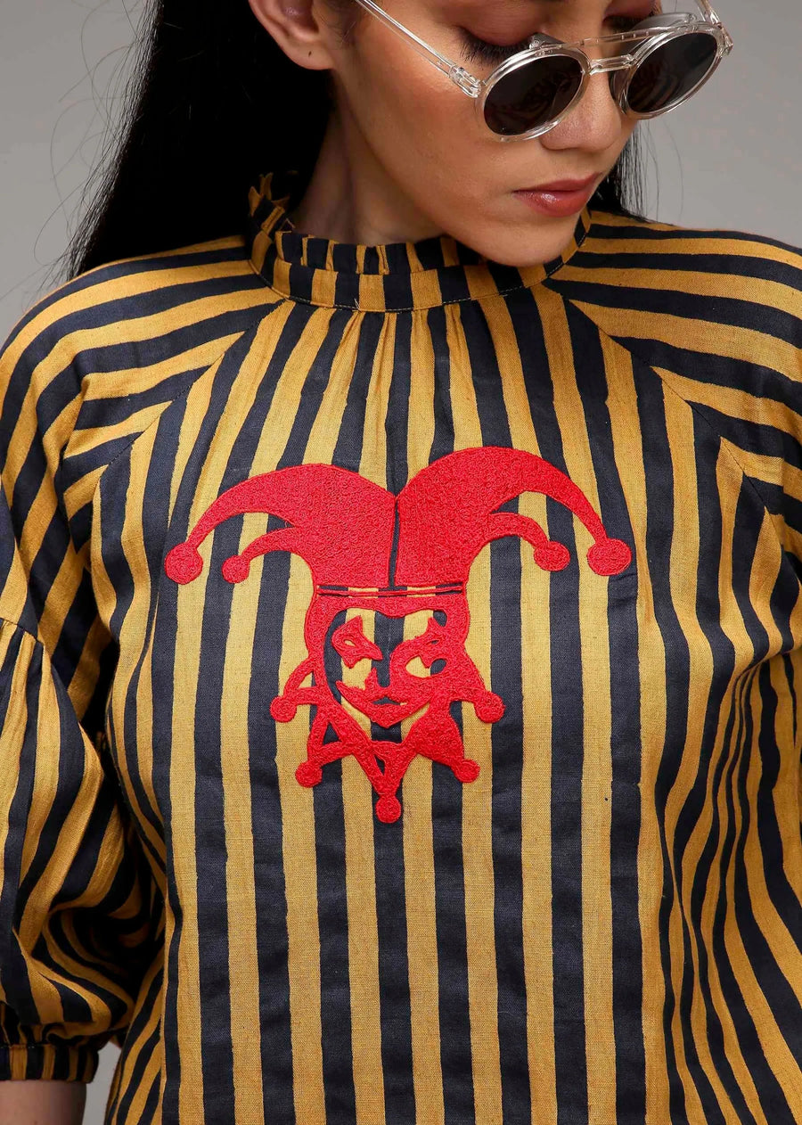 Tan-Brown Blue Striped Big Joker Tunic