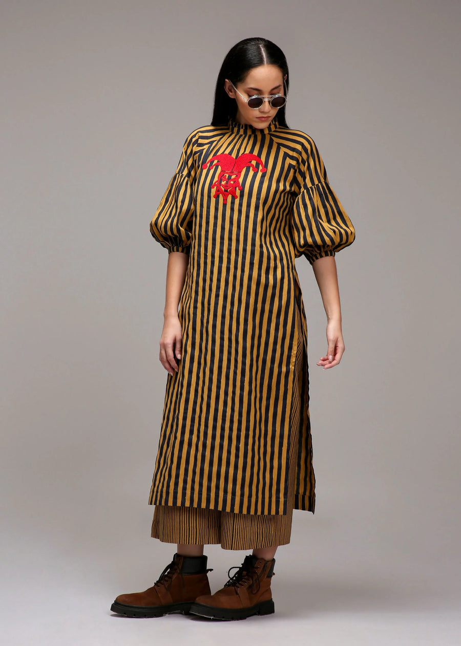 Tan-Brown Blue Striped Big Joker Tunic