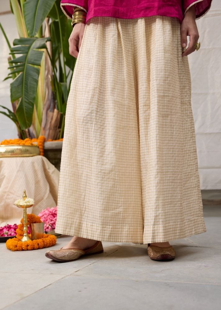 A Model Wearing White  Chanderi Cotton White Kaveri Trouser Bottom, curated by Only Ethikal