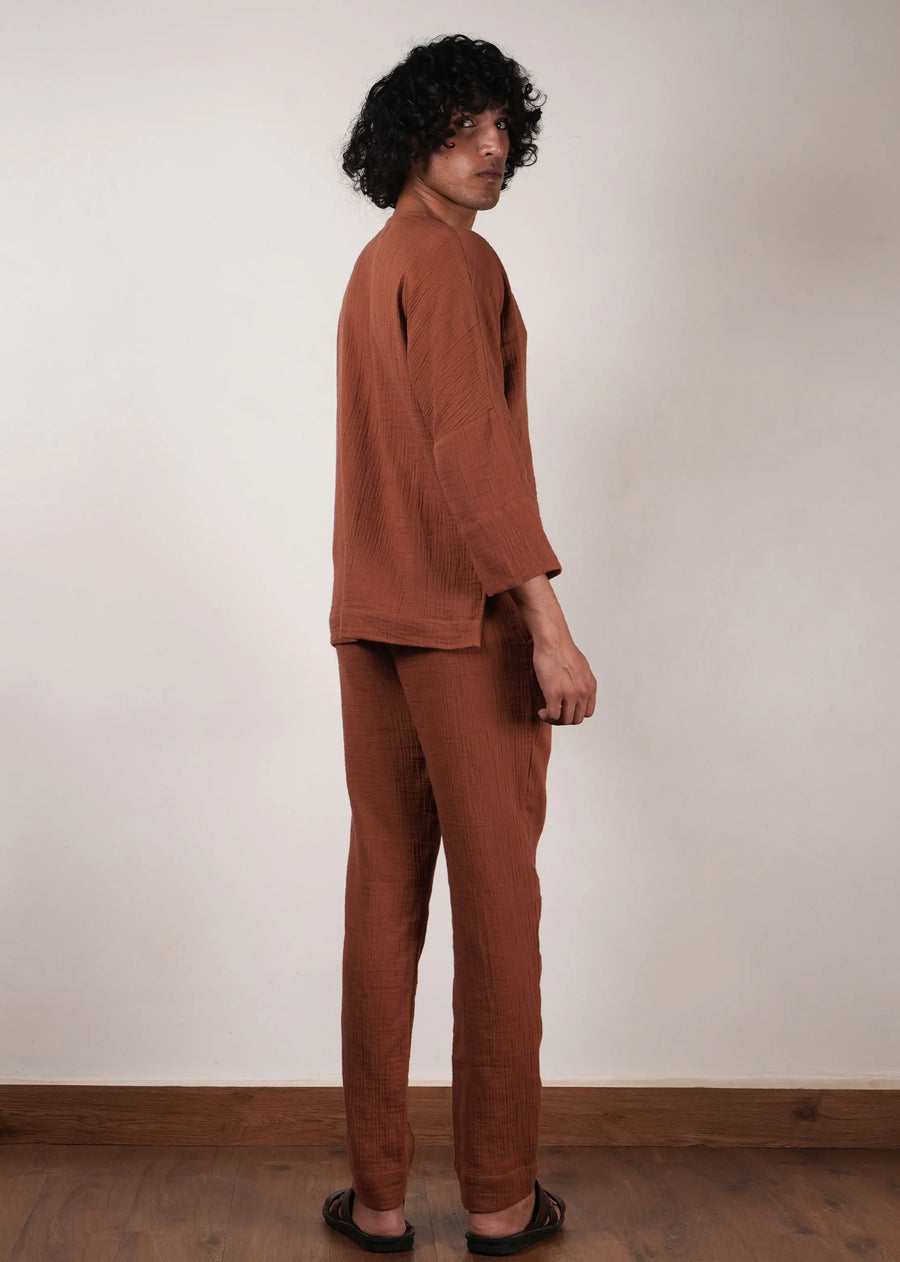 Men'S Crush Cotton Brown Pants