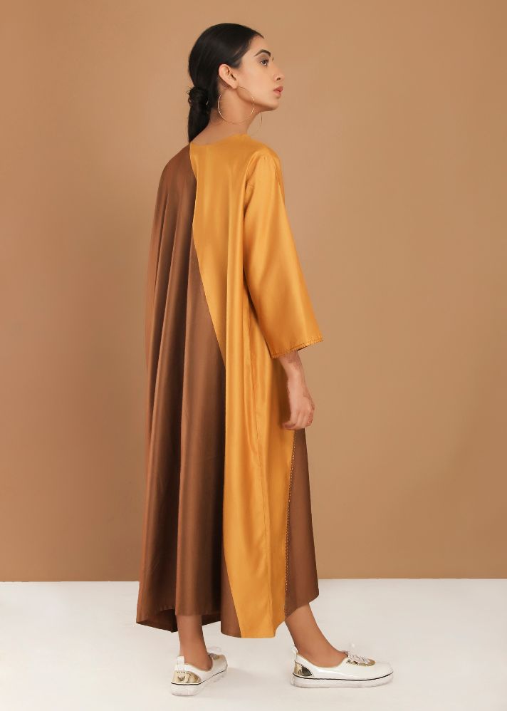 Mustard And Dark Golden Asymmetric Unbound Dress